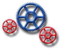 Three gears illustrate the interaction of the MS Project Scheduling Formula
